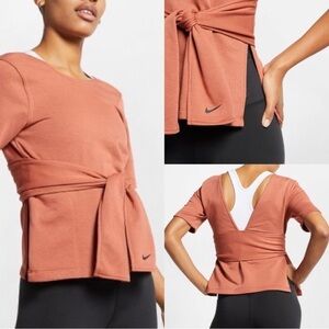 Nike Studio Yoga Training Dri-Fit Wrap Top in Dusty Peach Size Small